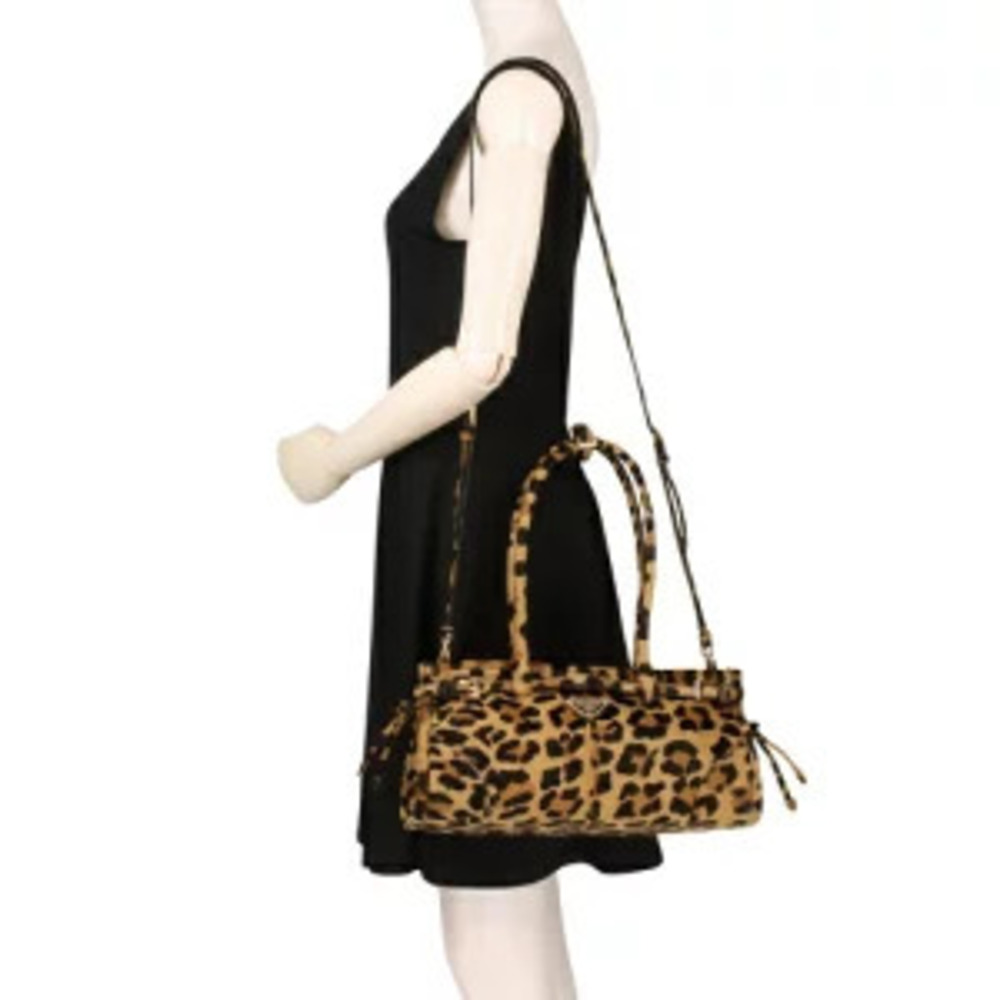 Prada Bonnie Leather Handbag leopard Brown Yellow - Picture 5 of 8